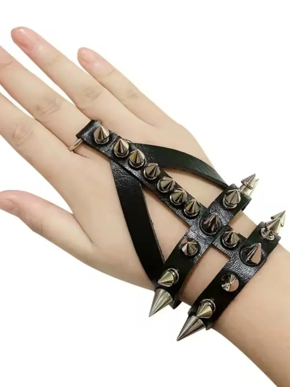 Women Punk PU Leather Goth Wrap Bracelet